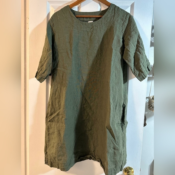 100% Linen forest green mini dress | size XL - Picture 1 of 7